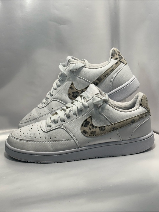 Nike Shoes - Nike Women’s Size 7 Court Vision Low White Sneakers Leopard Swoosh FJ5437-133